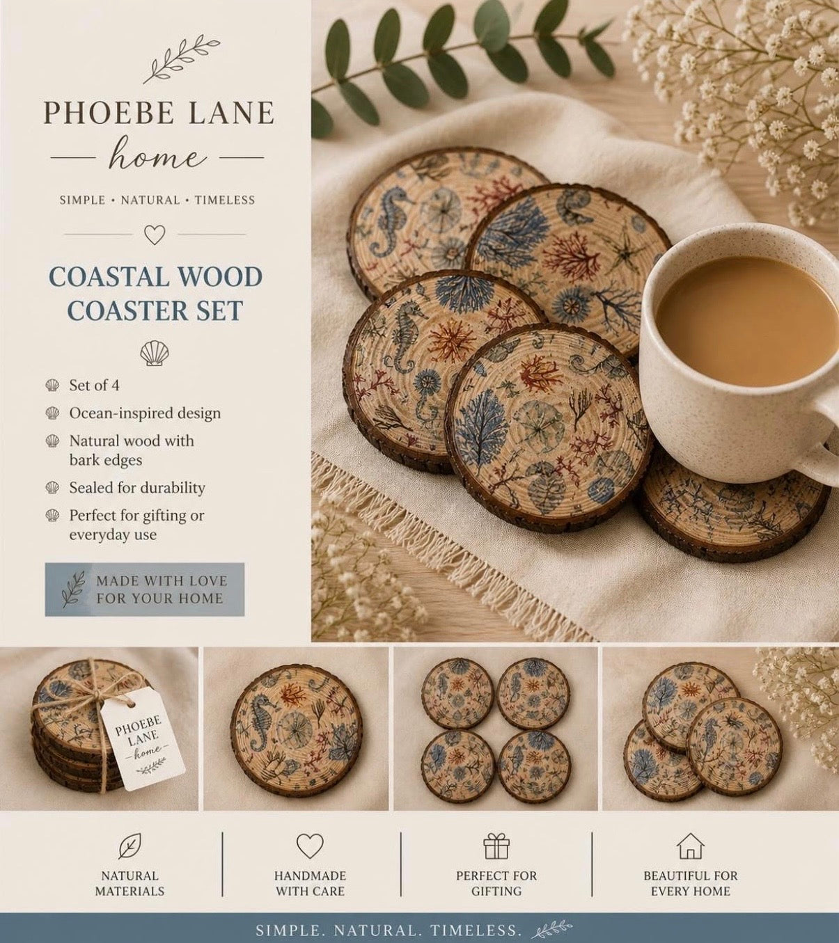 Coastal Wood Coaster Set