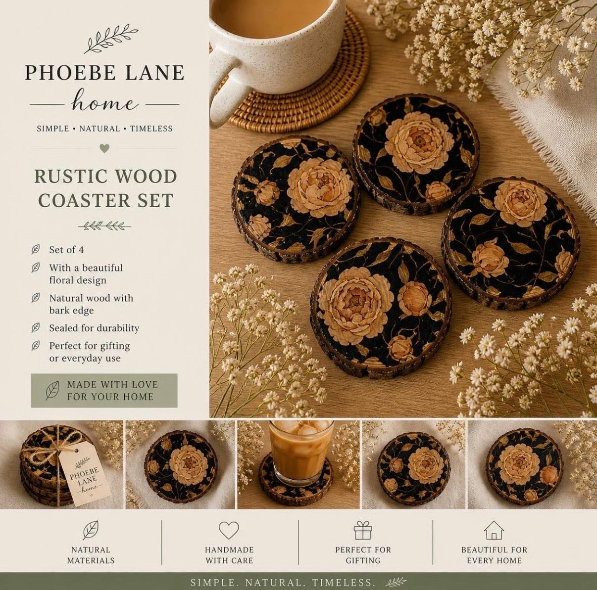 Midnight Bloom Wood Coaster