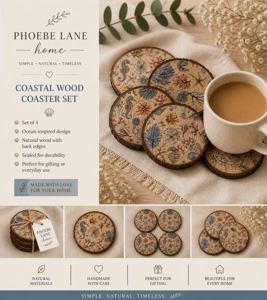 Coastal Wood Coaster Set