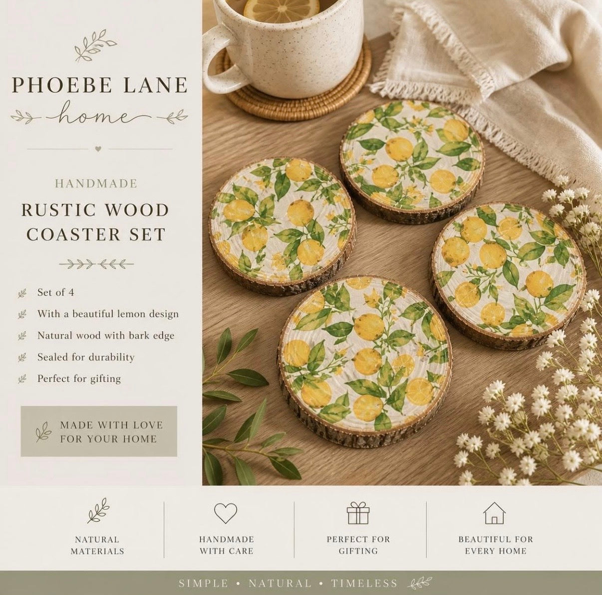 Lemon Grove Wood Coaster Set