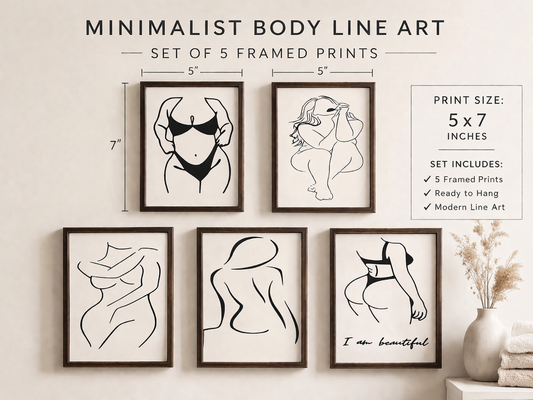 Minimalist Body Line Art Set (5x7) – Framed Neutral Wall Decor
